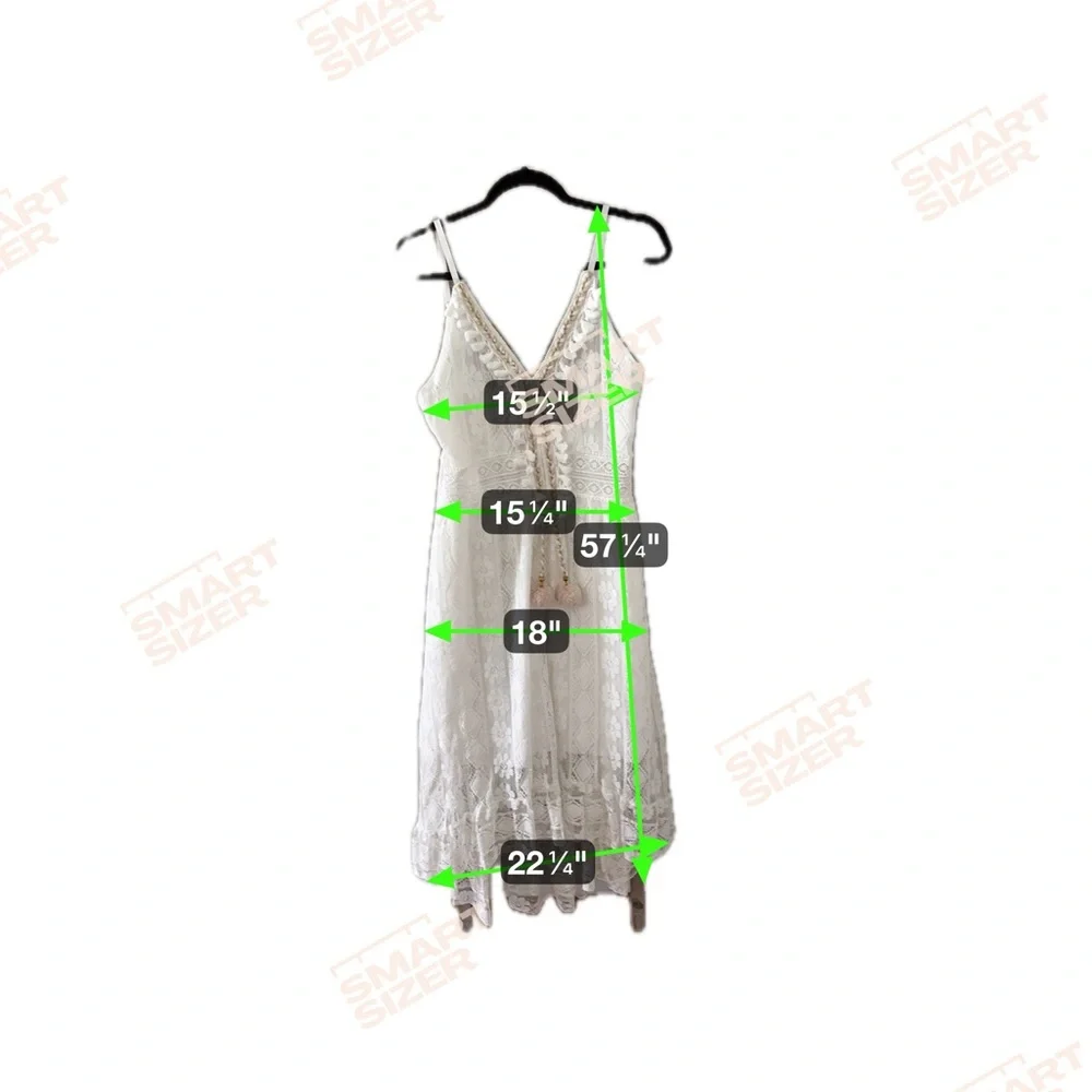 White Lace Dress with Braid and Pom Detail - Picture 6 of 6